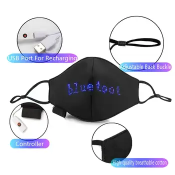 

Bluetooth programmable cotton reusable Led Face mask built-in battery led module matrix programmable scrolling message dust mask