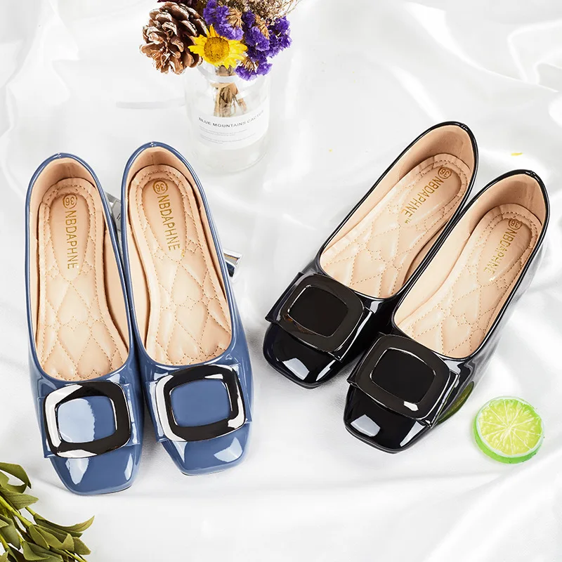 

Autumn New Style Square Buckle Shoes Women's 2019 Large Size Patent Leather 41 42 43 44 Casual Boat Shoes WOMEN'S Shoes