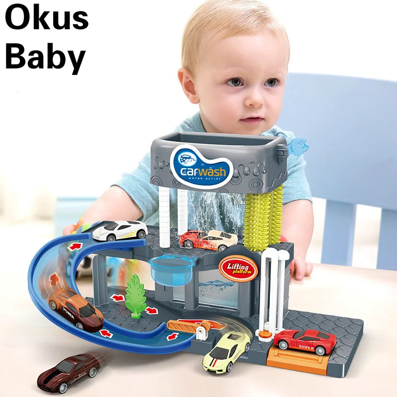 2021 Newest Children's Sound And Light Simulation Car Wash Parent-child Interactive Color Track Model Parking Lot Electric Toys