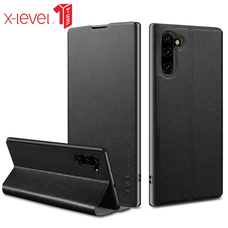 

For Samsung Galaxy Note 10 Case X-Level Classic Shockproof Soft TPU Back Case + PU Flip Cover For Galaxy Note 10+ case bracket
