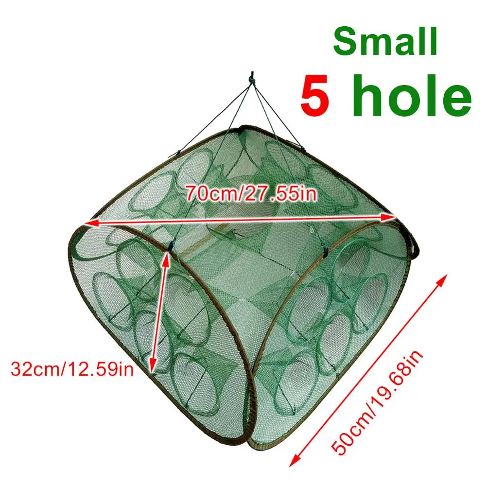Усиленная Автоматическая рыболовная сеть с 4-20 отверстиями, клетка для креветок, нейлоновая Складная Рыболовная Ловушка для крабов, литая рыболовная сеть, складывающаяся рыболовная сеть - Цвет: Small 5 holes