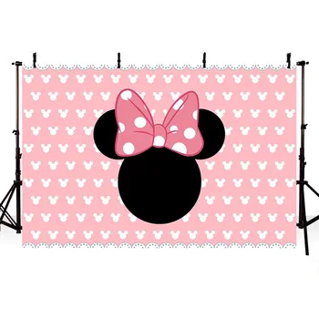 

7x5FT Happy Birthday Light Pink Polka Fots Bow Gold Minnie Head Photo Studio Props Backdrops Background Vinyl Photo Backdrop