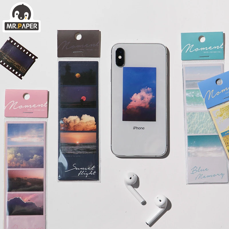 

Mr.paper 4 Designs 3Pcs Fantasy Views Sunset Ins Series Back Sticker Scrapbooking Planner Japanese Decorative Stationery Sticker
