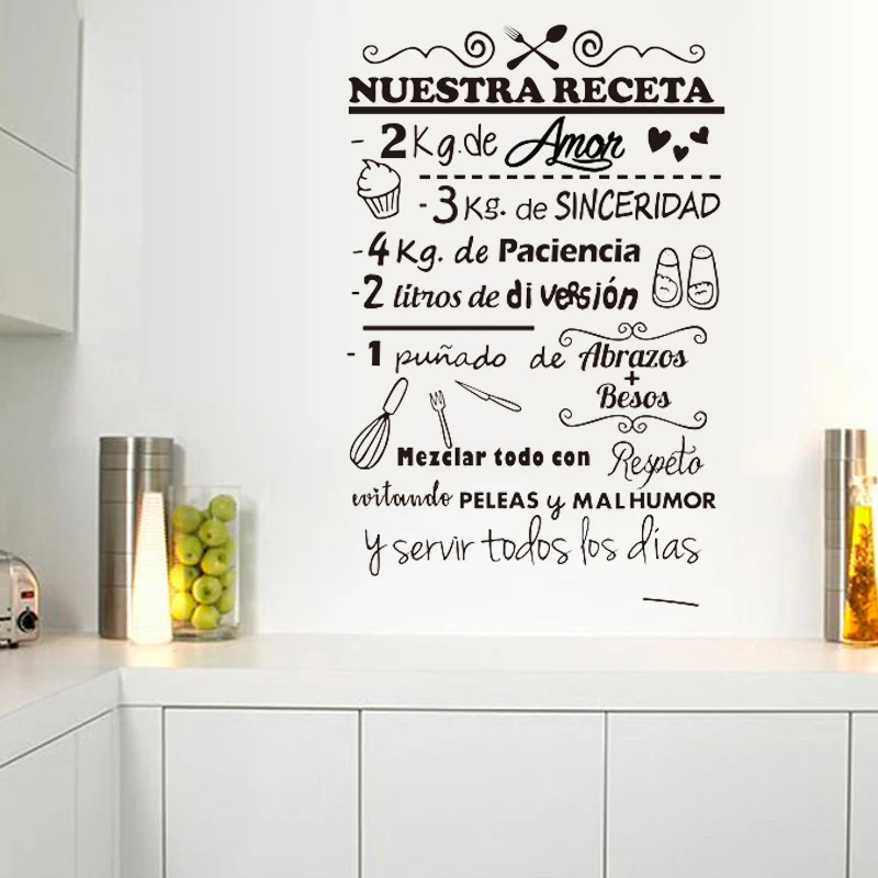 Autocollant Mural De Style Espagnol Citation De La Recette Espagnole Decoration Murale De Cuisine Decoration De Fenetre De Restaurant Aliexpress