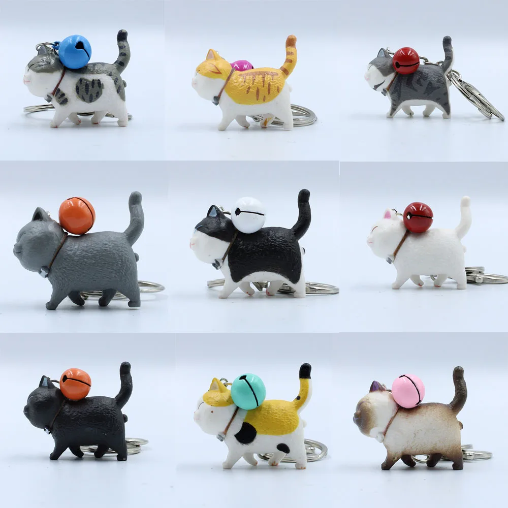 Fashion Cute Cartoon Walking Cat Pendant Key Rings Kitten Pet Chain Shake Head Bells Car Bag Keychains Charms Jewelry Gift | Украшения и