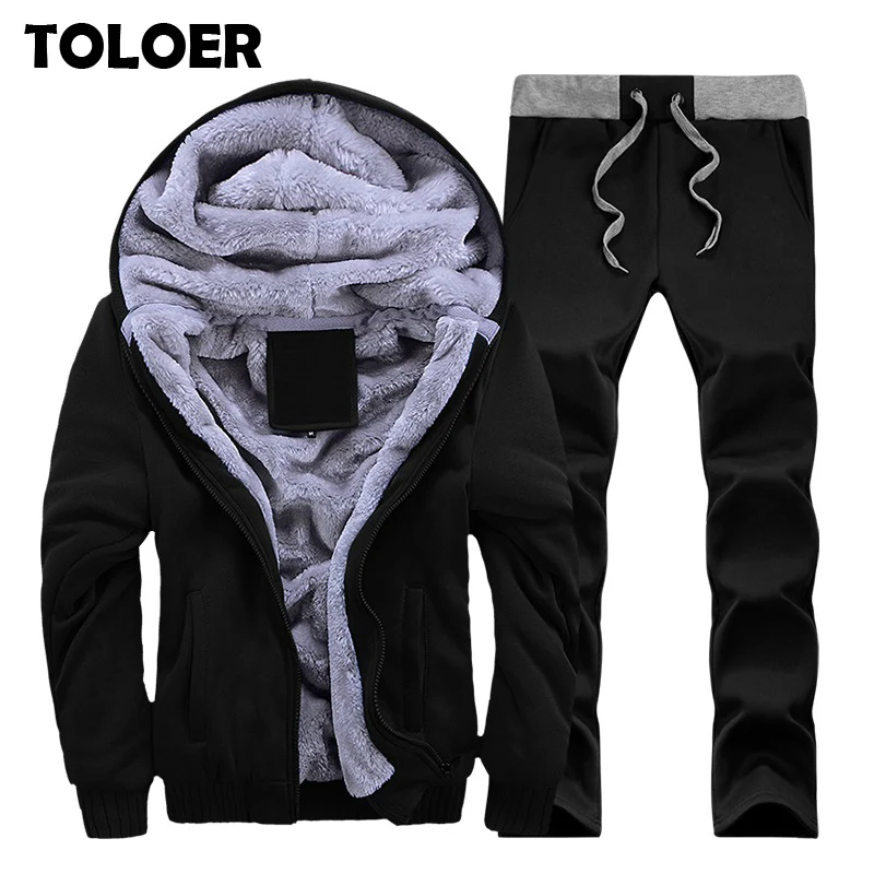 

2PCS Tracksuit Men Set 2019 Track Suits Man Winter Thicken Warm Tracksuit Jacket+Pant Male Hooded Sportswear Trainingspak Mannen