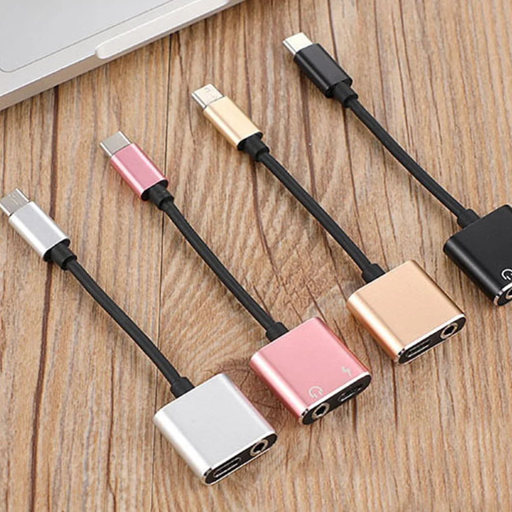 Head Type-C Adapter Charge Audio Aux To 3.5mm Jack 2 In 1 Headphone For Android