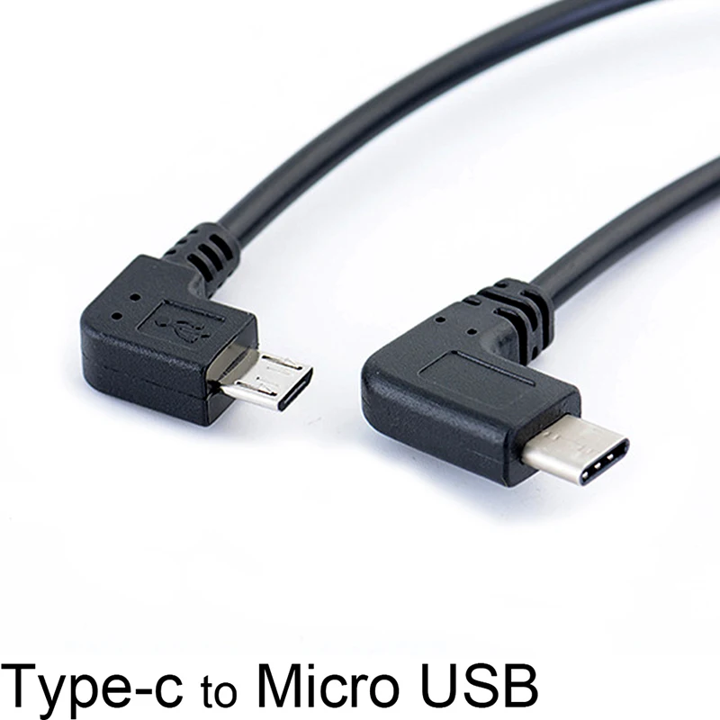 Кабель преобразователь с Micro USB на Type c левым углом 90 градусов адаптер OTG кабель для