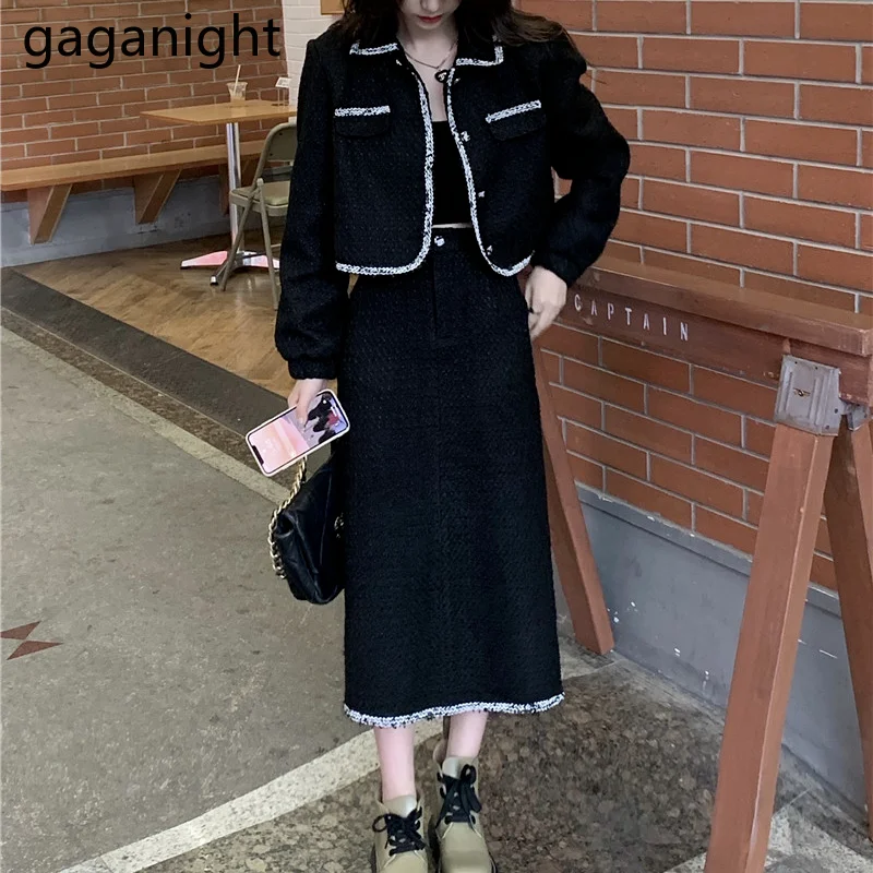 Gaganight Women Short Woven Jacket Female 2021 Autumn and Winter New French Retro Elegant High Waist Split Skirt Fashion Suit |