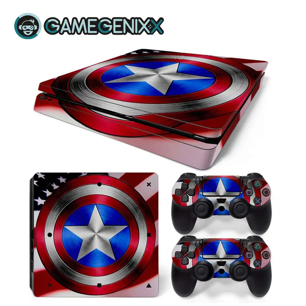 GAMEGENIXX Кожа Наклейка Защитная Наклейка Обложка полный набор для PS4 Slim консоли и 2 контроллеров-Капитан Америка