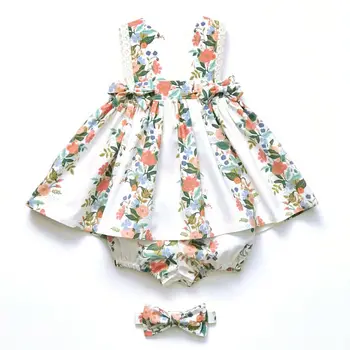 

Free shipping Infant Newborn Baby Girls Clothes Sleeveless Floral Tops Dress+Shorts Outfits Sets