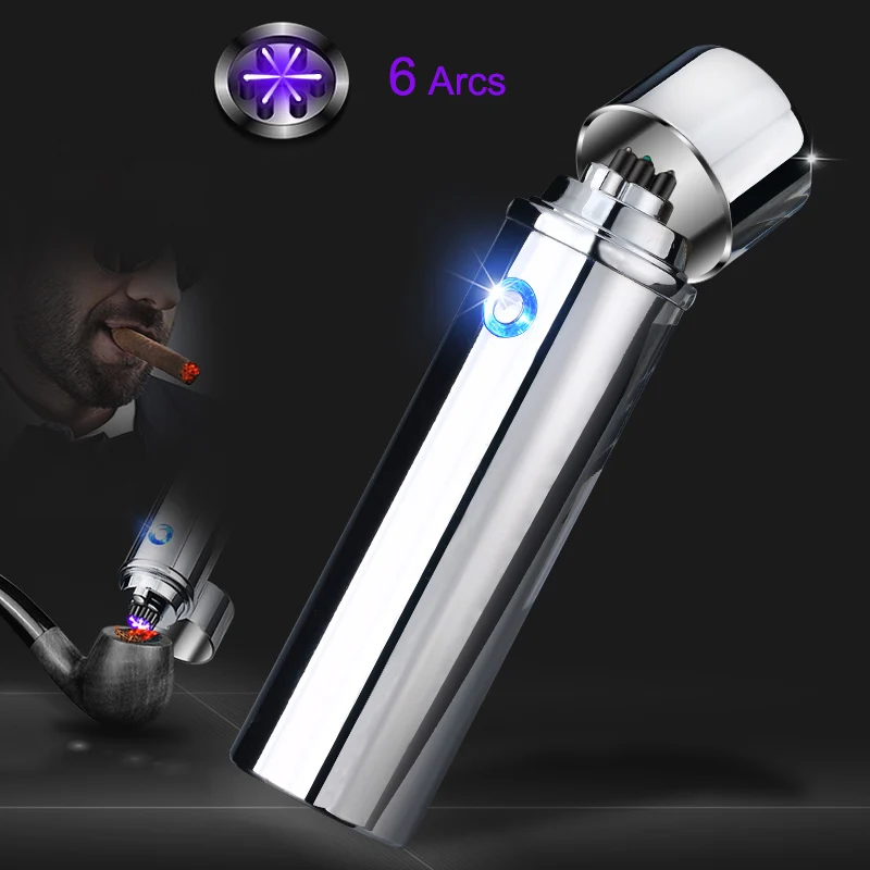 Высокое качество цилиндрическая USB зарядка ARC зажигалки 6 дуги электронная