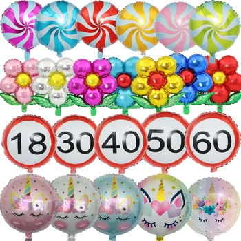 

1pcs round football unicorn anniversary digital lollipop windmill aluminum film balloon decoration wedding happy birthday party