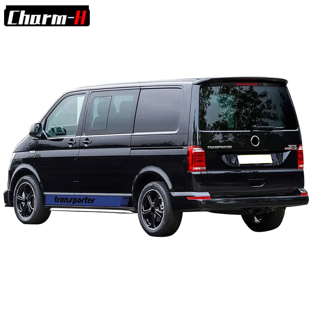 2PCS Car Door Side Skirt Graphic Stripes Decals For Volkswagen VW Transporter Multivan T5 T6 Auto Decor Stickers Accessories