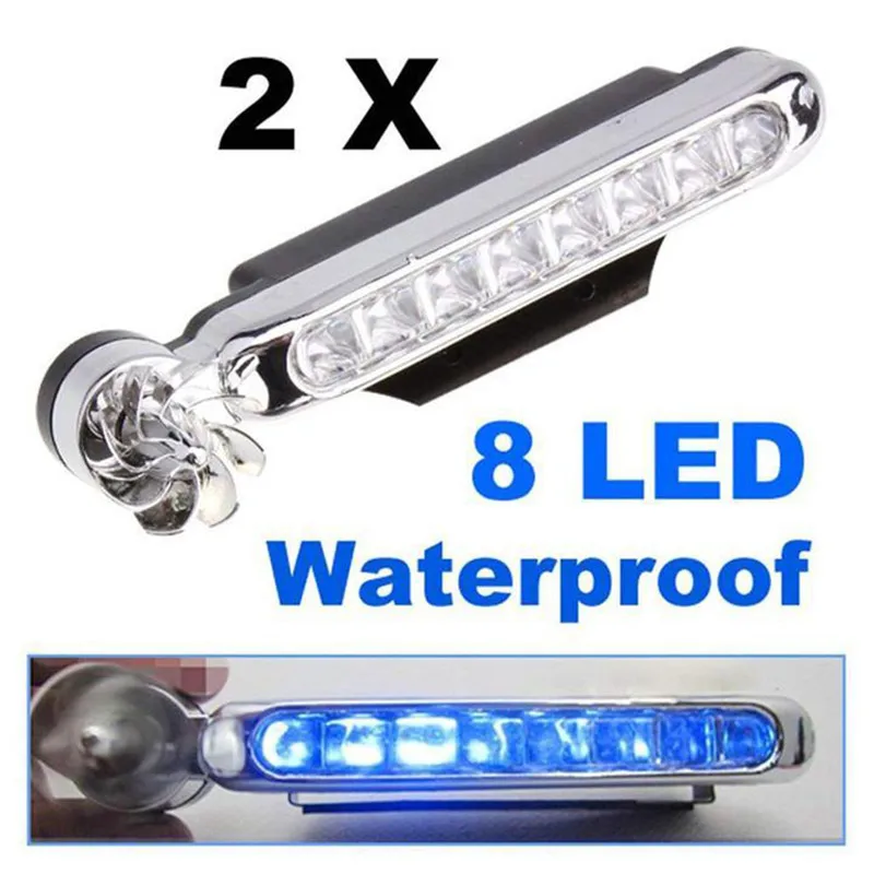 2PC Car Light Wind Powered 8 LED Car DRL Daytime Running Light Fog Warning Auto Head Lamp Headlight White Blue Multicolor 12V