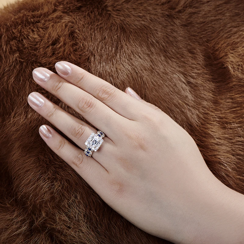 AINUOSHI 2 карата огранка камня «asscher Cut» кольцо обручальное кольцо с искусственным бриллиантом обручальное кольцо из стерлингового серебра 3 шт. набор колец ювелирные изделия для женщин