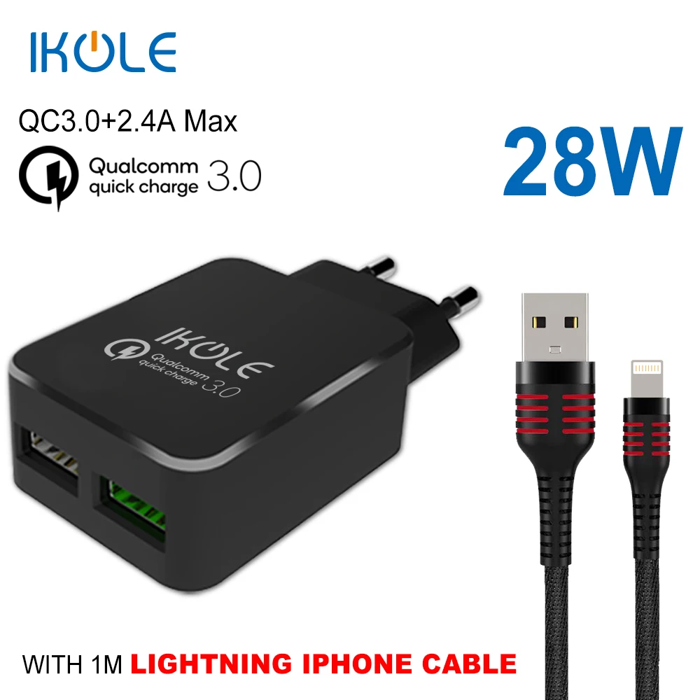 IKOLE Быстрая зарядка 3 0 USB зарядное устройство 28 Вт QC3.0 для iPhone Samsung Xiaomi Huawei