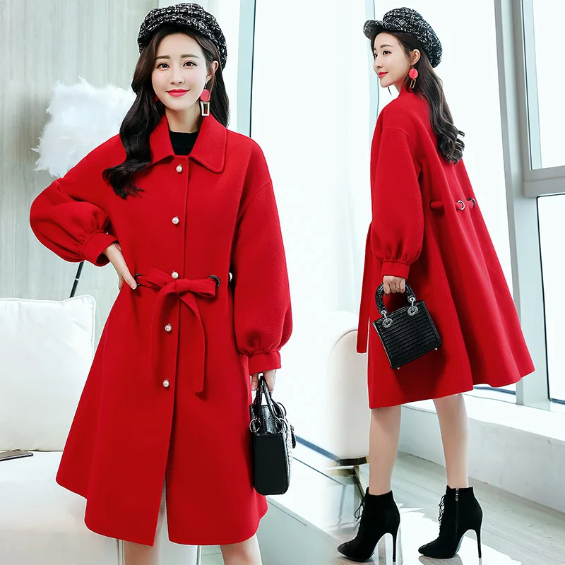 

Autumn And Winter Red Woolen Jacket Marriage Clothes Bride Back Door Casual Toast Formal Dress Pregnant Women Large Size Woolen