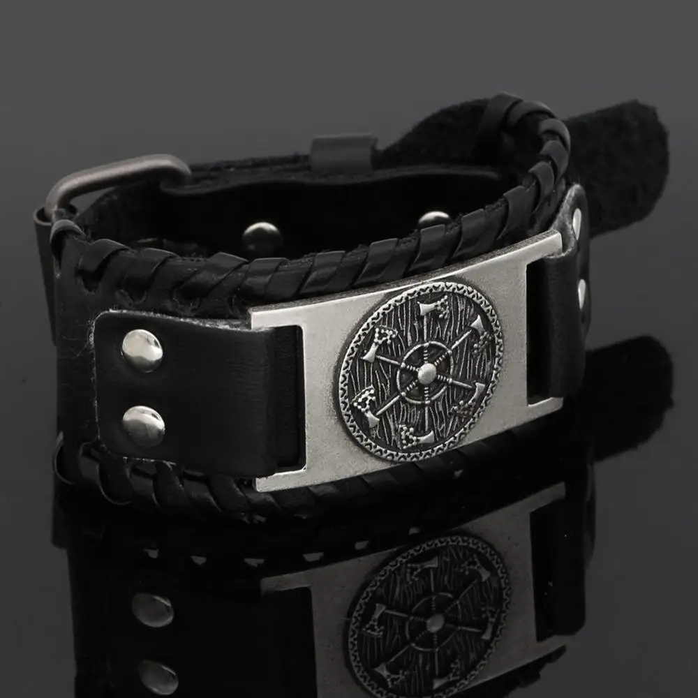 Панк АКС мужские Viking кожаные браслеты с подвесками из плетеной кожи, ручной работы нордическая Руна пират браслет для ювелирных изделий браслет