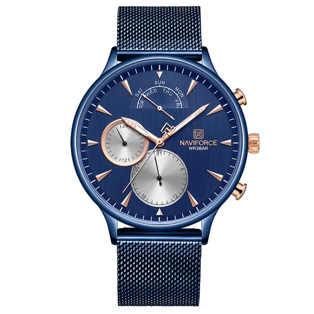 blue NAVIFORCE мужские часы лучший бренд простые Кварцевые водонепроницаемые мужские наручные часы полностью стальные спортивные мужские часы Дата Relogio Masculino - Цвет: blue