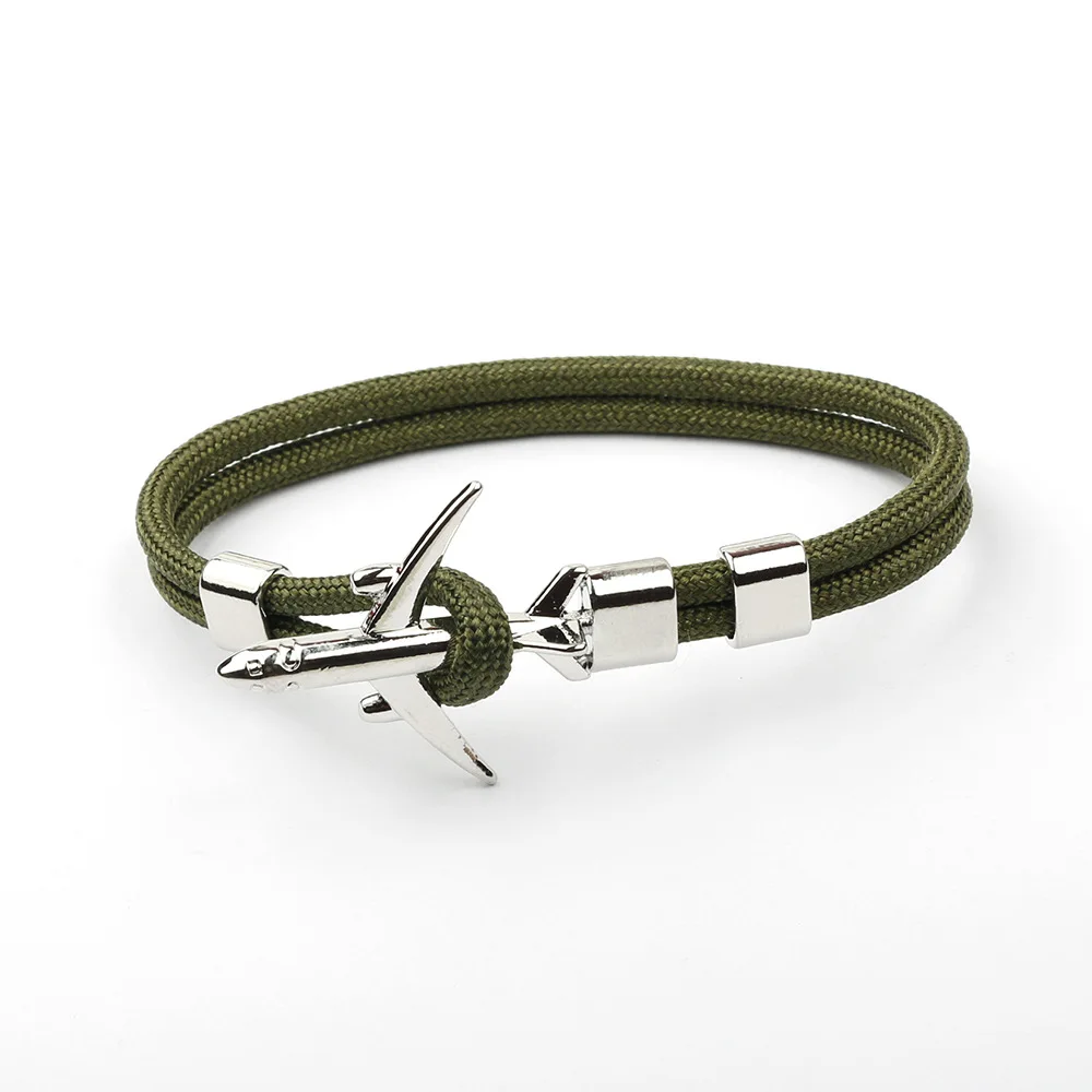 Fashion Braided Bracelets Men Charm Rope Chain Airplane Anchor Bracelet Male Women Air Plane Style Braided Bracelet Sport Hook (10)
