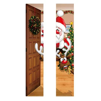 

Christmas Door Sticker Santa Claus Elk Xmas Holiday Door Decor Decals Waterproof Xmas Home Office Door Sticker