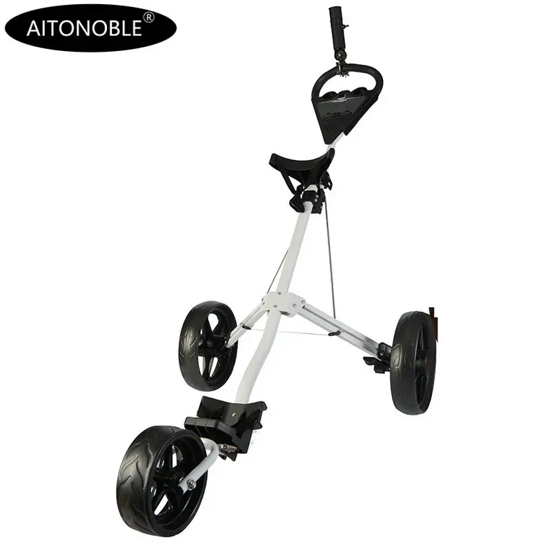 Hot Sale Aluminum 3-Wheels Golf Trolley Push Cart With Footbrake Foldable Golf Push Cart Collapsible Trolley Pull
