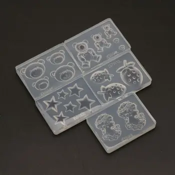 

5Pcs Small Size Cute Bear Strawberry Beauty Head Keychains Silicone Resin Mold Kit Earring Pendant Jewelry Making Tools