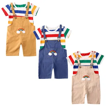 

1-4Y Newborn Baby Boys Gentleman Outfits Clothes Short Sleeve Rainbow T-shirt Top +Bib Shorts Set 2PCS