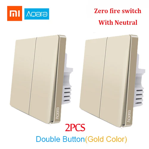Новейшее обновление Mijia Aqara настенный выключатель Умный светильник ZigBee переключатели дистанционное управление Золотая версия для apple homekit - Цвет: 2XWith neutral 2 key