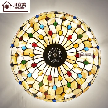 

European Tiffany Ceiling Retro Shell Mediterranean Sea Pastoral Ceiling Lights Luminaria Teto Ceiling Lamps for Home Decoration