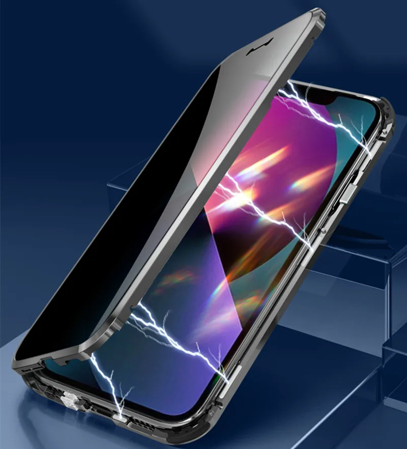 Luxury Metal Bumper Magnetic Flip Case for Apple iPhone 13 Pro Max 12 Alloy Armor Full Temerped Glass Protector Phone Cover