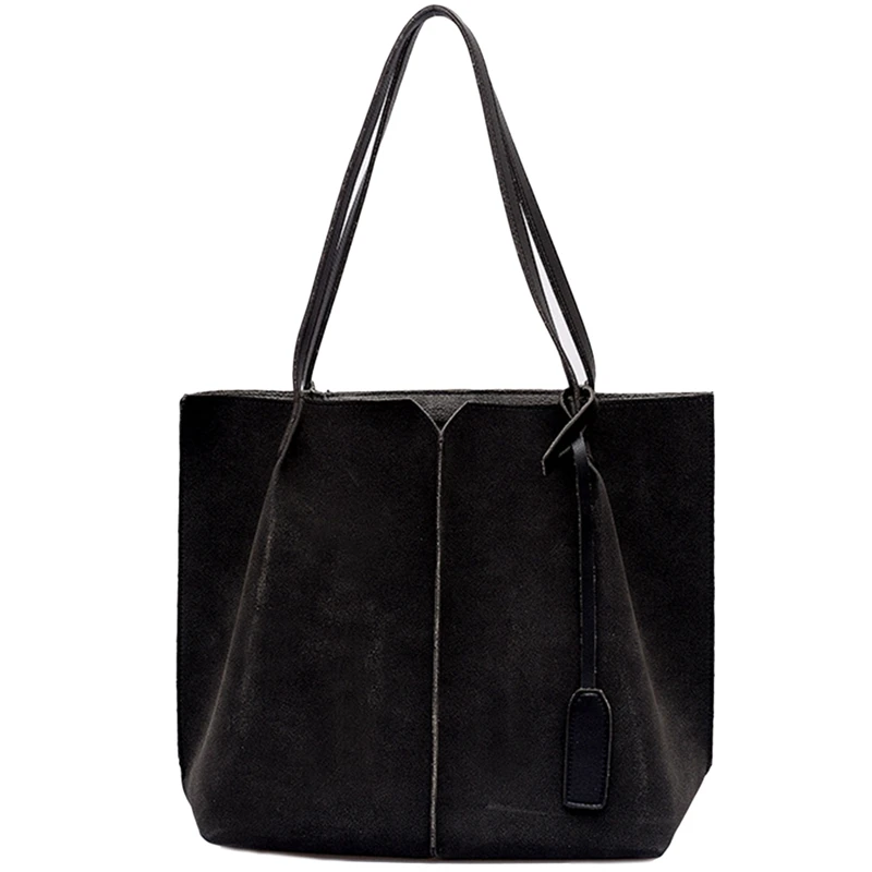 ABZC-женские замшевые сумки, мягкая кожаная женская сумка, 2 шт, Набор сумок, женские сумки на плечо, большие повседневные сумки-тоут(черные