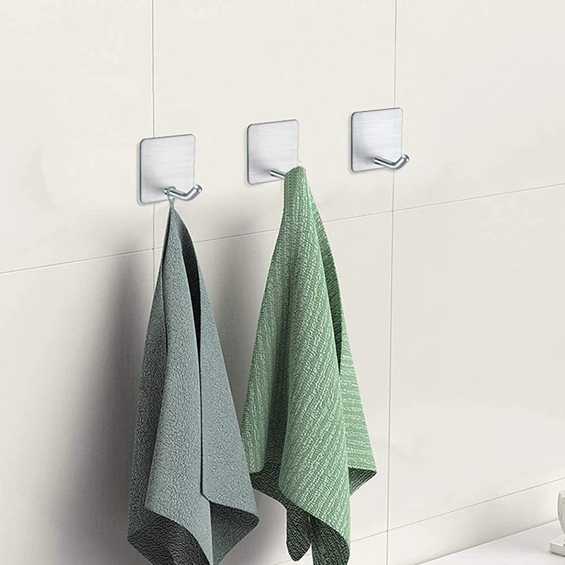 10/2Pcs Adhesive Hooks Heavy Duty Wall Hangers Waterproof Stainless Steel Towel Holder Stick On For Hanging wall holder multi purpose hooks metal hook adhesive wall hook self adhesive hooks wall mount hooks