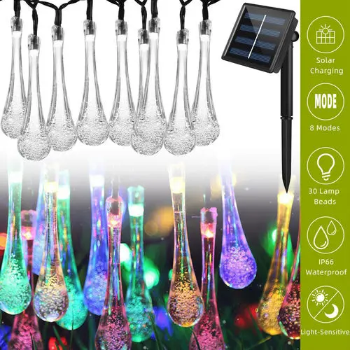 

20/30 Leds Solar Powered Water Drop Led String Fairy Light Solar Light Outdoor Garden Christmas Tree Decoration Garland Lights