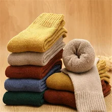 Зимние толстые теплые шерстяные махровые женские носки винтажные рождественские однотонные носки цветные носки подарок свободный размер милые носки