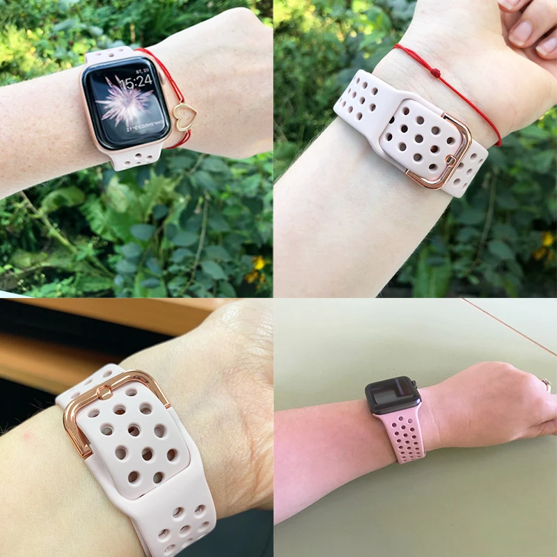 Ремешок резиновый для Apple Watch 4 5 6 SE 40 мм 44 мягкий силиконовый спортивный браслет