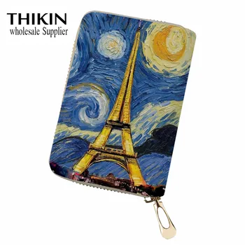 

THIKIN Eiffel Tower Painting Women Card Holder for Card Cartoon Ladies Large Capacity Card Cover Females Leather Wallet Passport