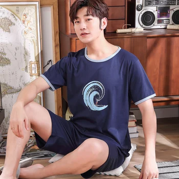 

Pullover Short Sleeve Pants Pajama 6535 Cotton Summer Boy Man Jammies O-Neck Home Cozy Casual Sleepwear Nightwear Pyjamas HDE