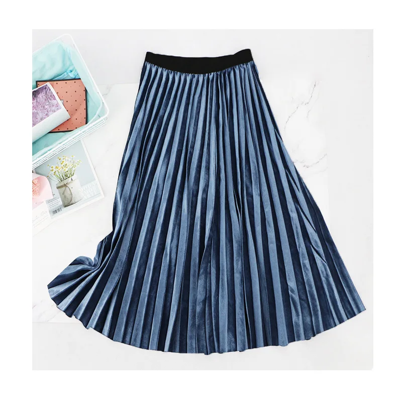 Women's Clothing New 7 Colors Autumn Winter High Waisted Skinny Female Velvet Skirt Pleated Skirts Elegant Plus Size Women Skirt