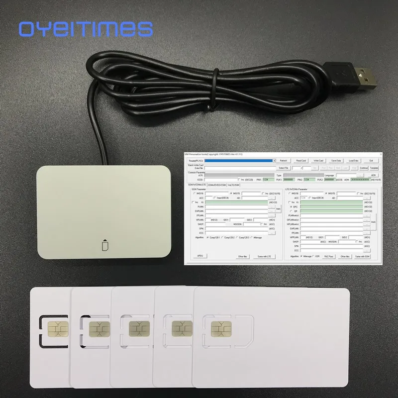 Считыватель sim карт OYEITIMES 4G LTE + 5 шт. 128k пустые карты 1 2G3G4G5G 4.1.5 Ver программное