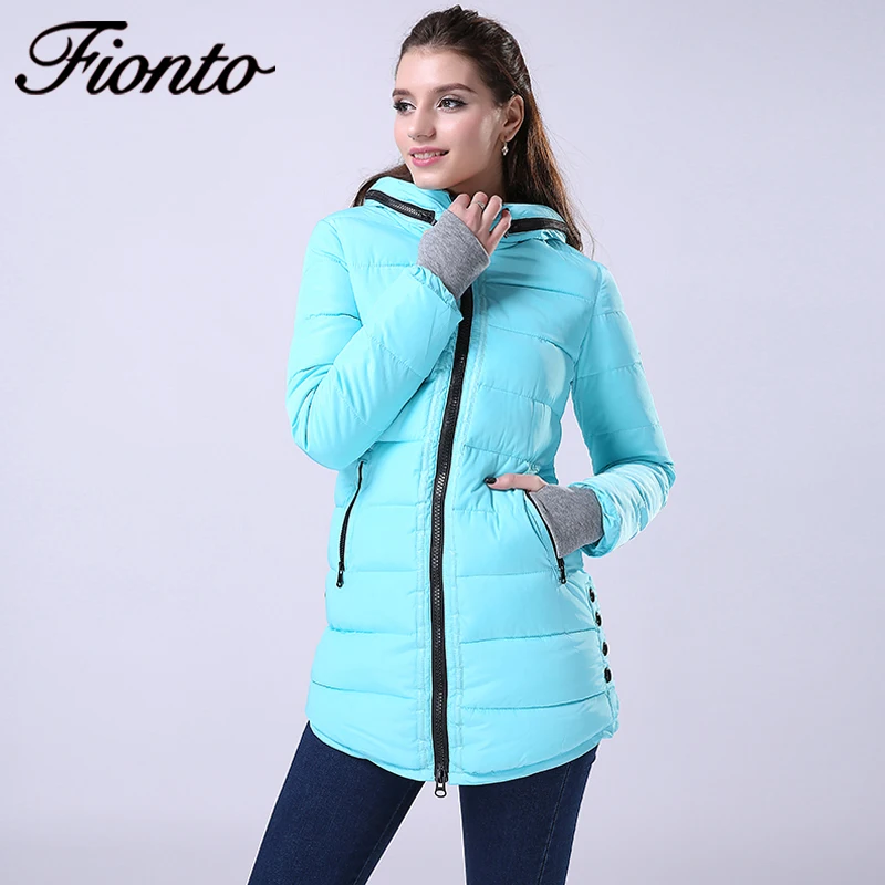 

FIONTO Women Winter Hooded Warm Coat Plus Size Candy Color Cotton Padded Jacket Female Long Parka Wadded Jaqueta Feminina F007