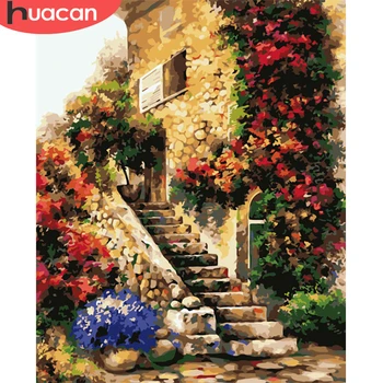 

HUACAN Painting By Number Flower House Kits Drawing Canvas HandPainted DIY Picture By Numbers Landscape Home Decor