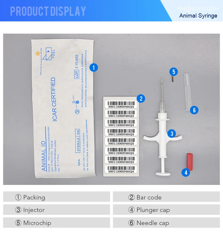 FDX-B 1.25x7/1.4*8mm cat dog microchip animal syringe ID implant pet chip needle vet RFID injector PIT tag for aquaculture fish