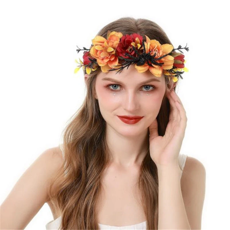 Diadema elástica para decoración de Halloween para mujer, diadema flores, Calavera, Araña, Festival|Sombreros de fiesta| - AliExpress