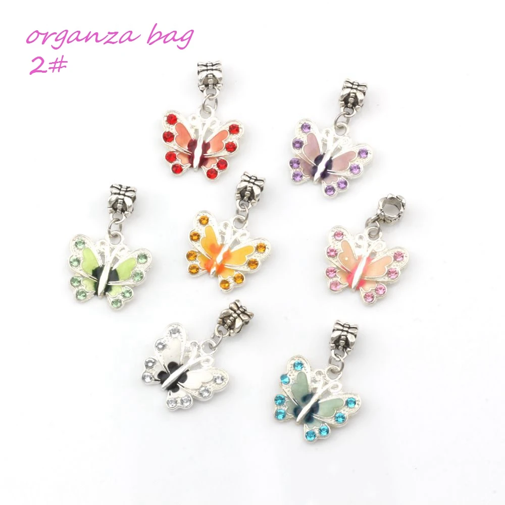 42Pcs 7-Color Rhinestone Enamel Butterfly Alloy Charm Pendants Fashion Jewelry DIY Fit Bracelets Necklace Earrings 22x20.5mm