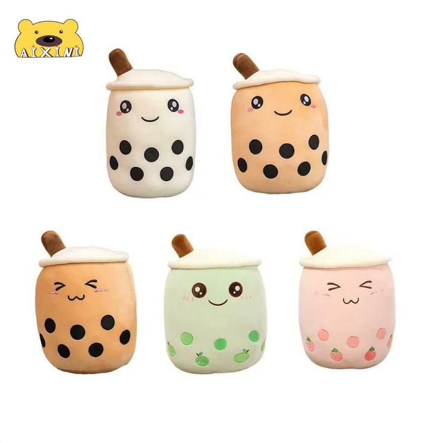 Kawaii decoración de la habitación de té de la burbuja de juguete de felpa Animal relleno lindo Peluche de alimentos taza de té de la leche Boba de peluche de regalo de cumpleaños de peluche