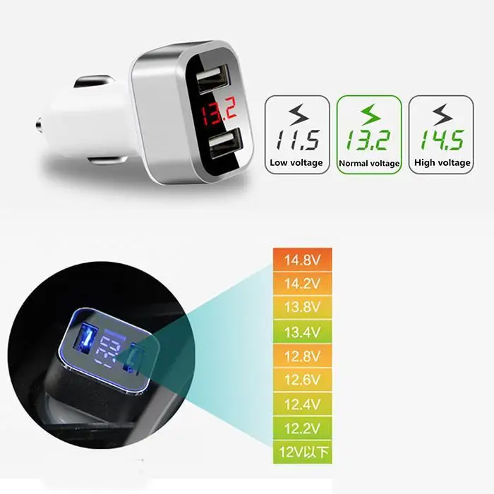 Автомобильное USB зарядное устройство Быстрая зарядка светодиодный дисплей для