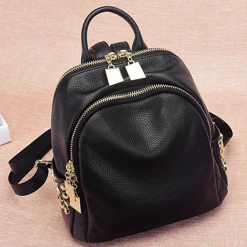 Backpack female leather Korean version of the tide fashion mini simple leather college wind wild small backpack female bag