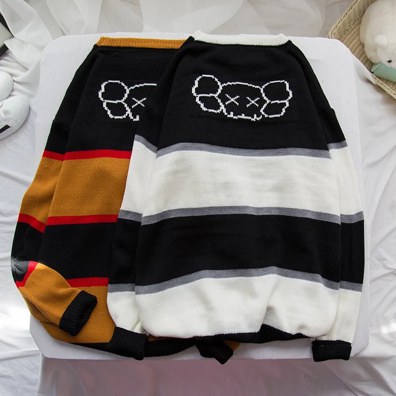 Autumn New Striped Sweater Men Fashion Contrast Color Casual Sweter Clothes Knit Sweaters Man Loose Long-sleeved Pullover Men